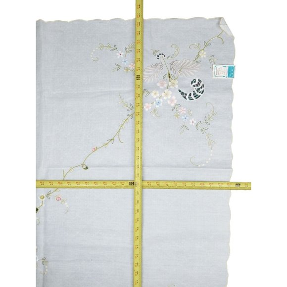 Vintage Tablecloth Napkin Set Embroidered Madeira Style New White Floral Cotton - Picture 11 of 12